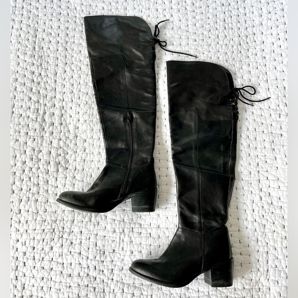 Maddison Thigh High Black Leather Boots - Picture 5 of 13